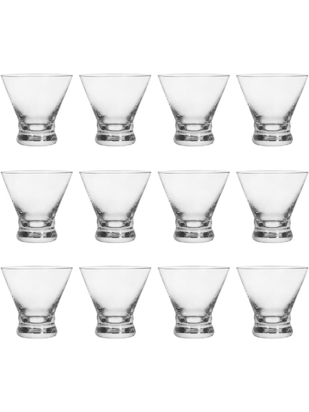 Set of 12 Elegant Stemless Martini Glasses - 8oz Heavy Base Cocktail Set